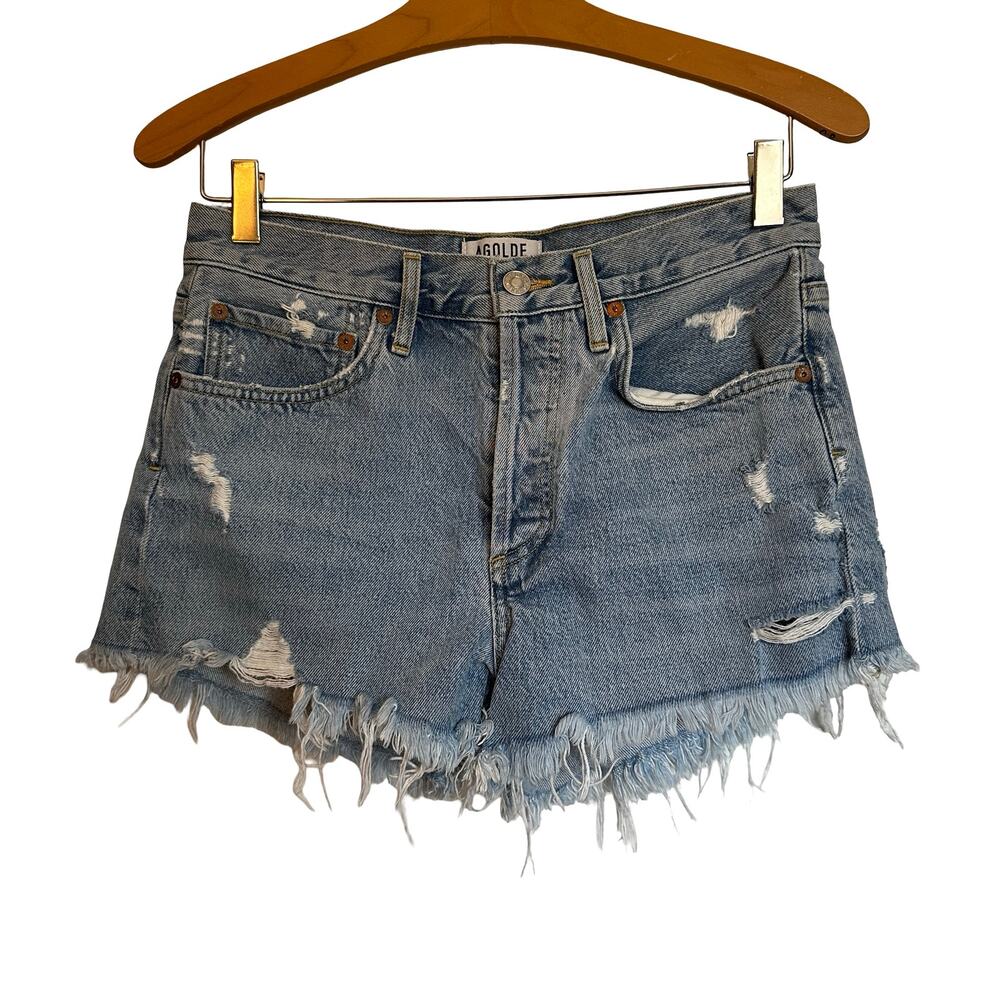 Agolde Parker Vintage Cut Off Short Light Wash Denim Jorts Distressed Size 25